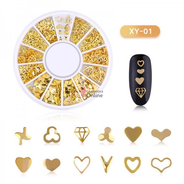 Carusel 3D pentru unghii C006AA cu forme metalice Aurii